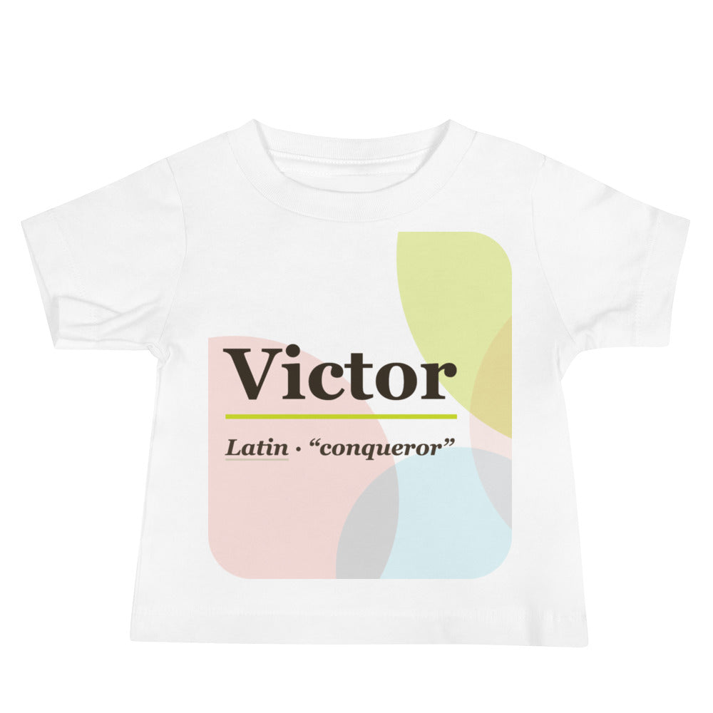 Victor name baby tee · Latin, “conqueror”, white, front