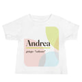 Camiseta de bebé con el nombre Andrea · griego, "valiente", blanco, frente