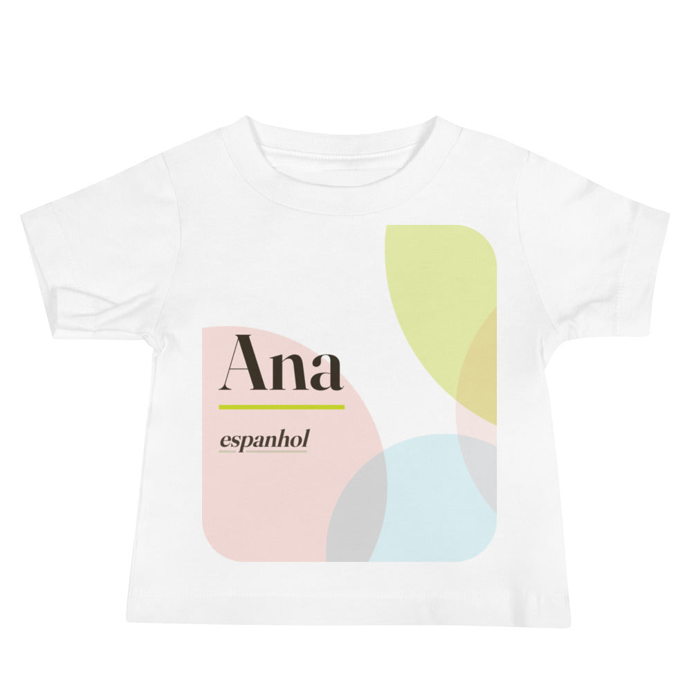 Camiseta de bebê com o nome Ana · espanhol, branco, frente