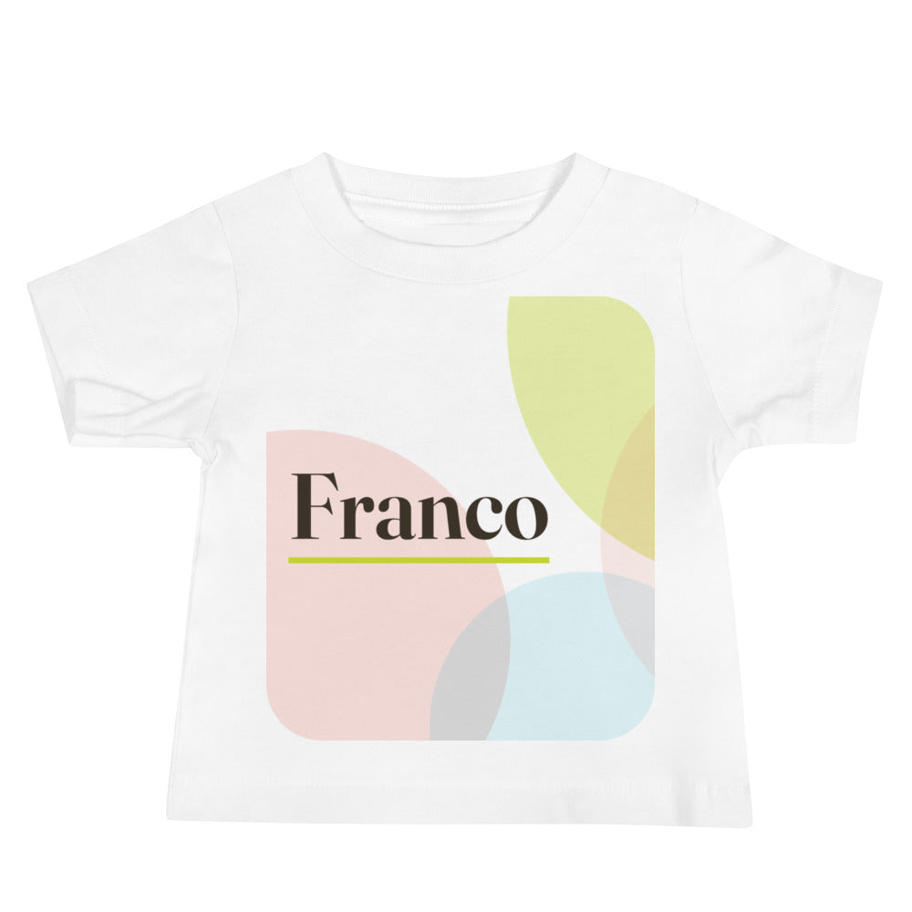 Camiseta de bebé con el nombre Franco, blanco, frente