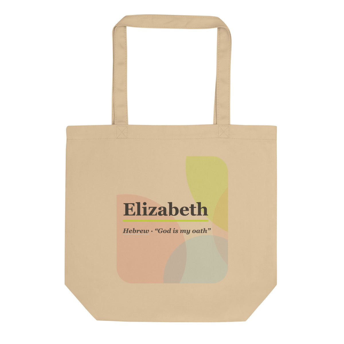 Elizabeth name tote bag · Hebrew, “God is my oath”, oyster, front