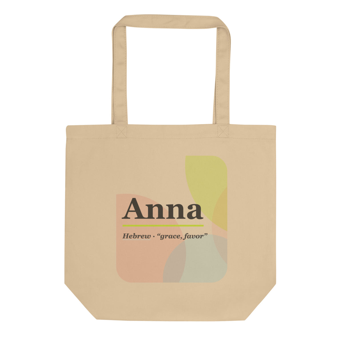 Anna name tote bag · Hebrew, “grace, favor”, oyster, front