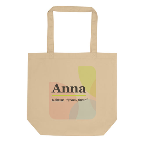 Anna name tote bag · Hebrew, “grace, favor”, oyster, front