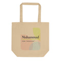 Muhammad name tote bag · Arabic, “praiseworthy”, oyster, front