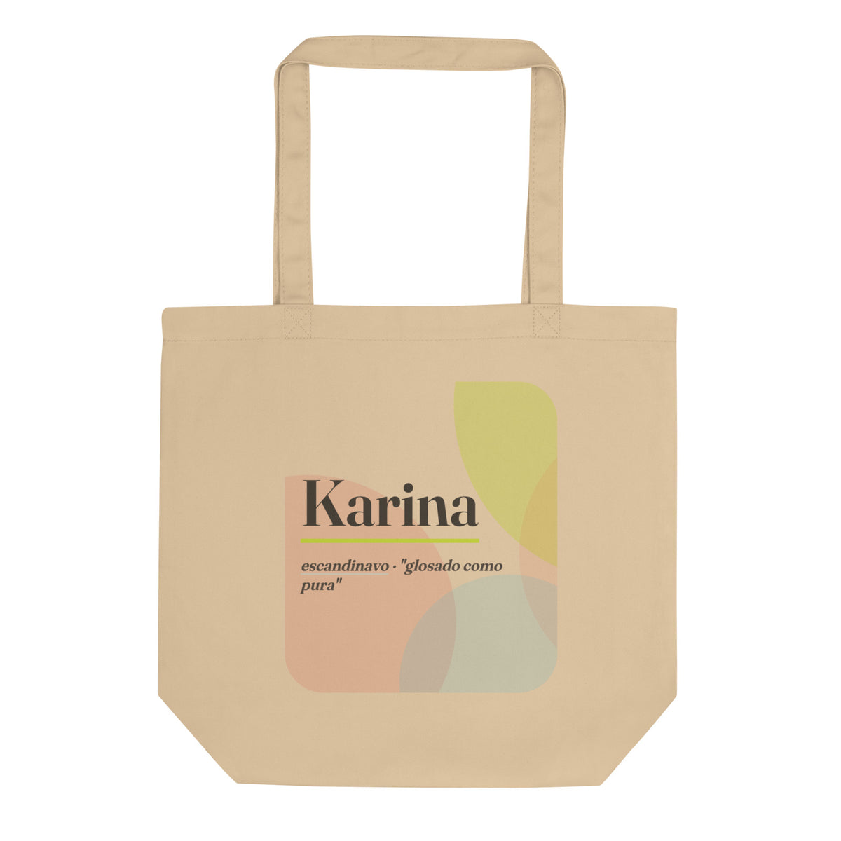 Bolsa de tela con el nombre Karina · escandinavo, tradicionalmente "glosado como pura", ostra, frente
