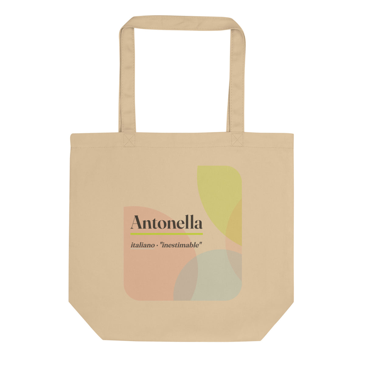 Bolsa de tela con el nombre Antonella · italiano, "inestimable", ostra, frente