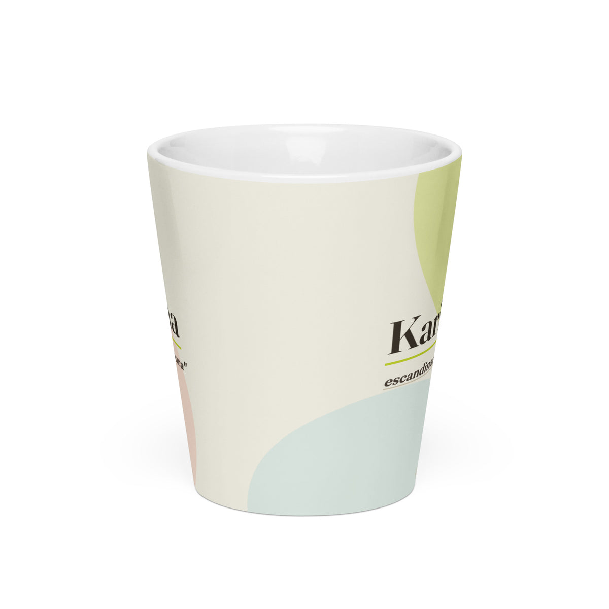 Taza latte con el nombre Karina · escandinavo, "pura", blanco, frente