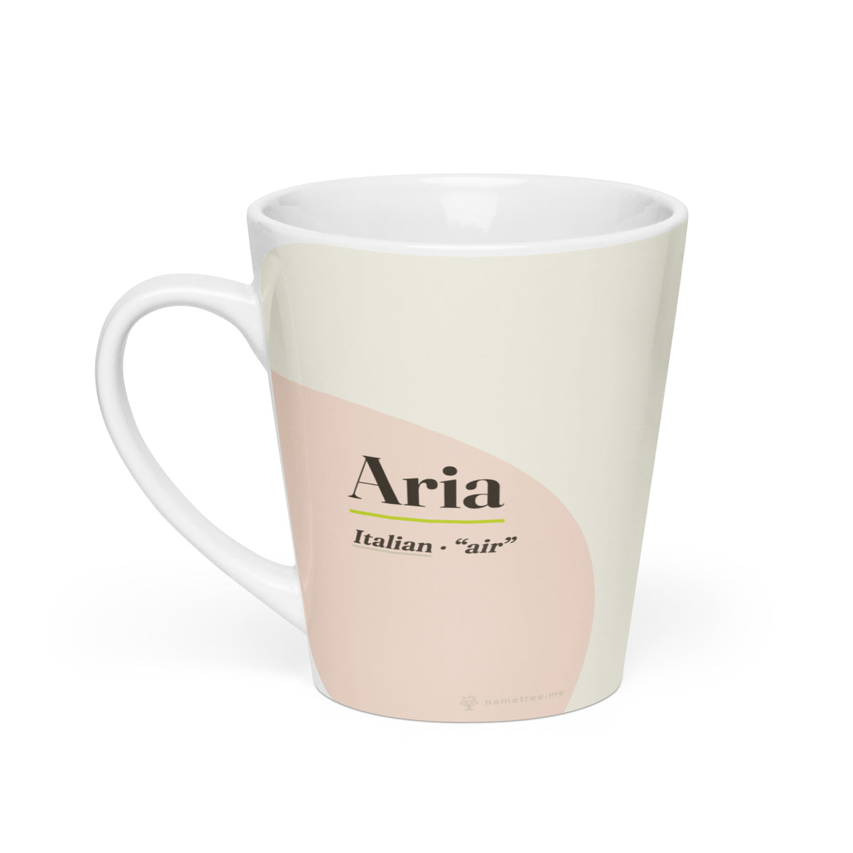 Aria name latte mug · Italian, “air”, white, default
