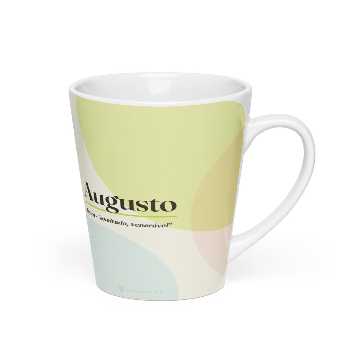 Caneca latte com o nome Augusto · latim, "exaltado, venerável", branco, lado direito