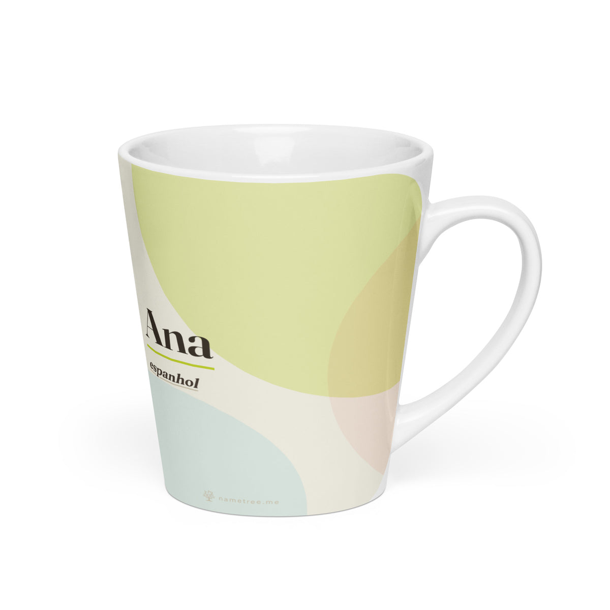Caneca latte com o nome Ana · espanhol, branco, lado direito