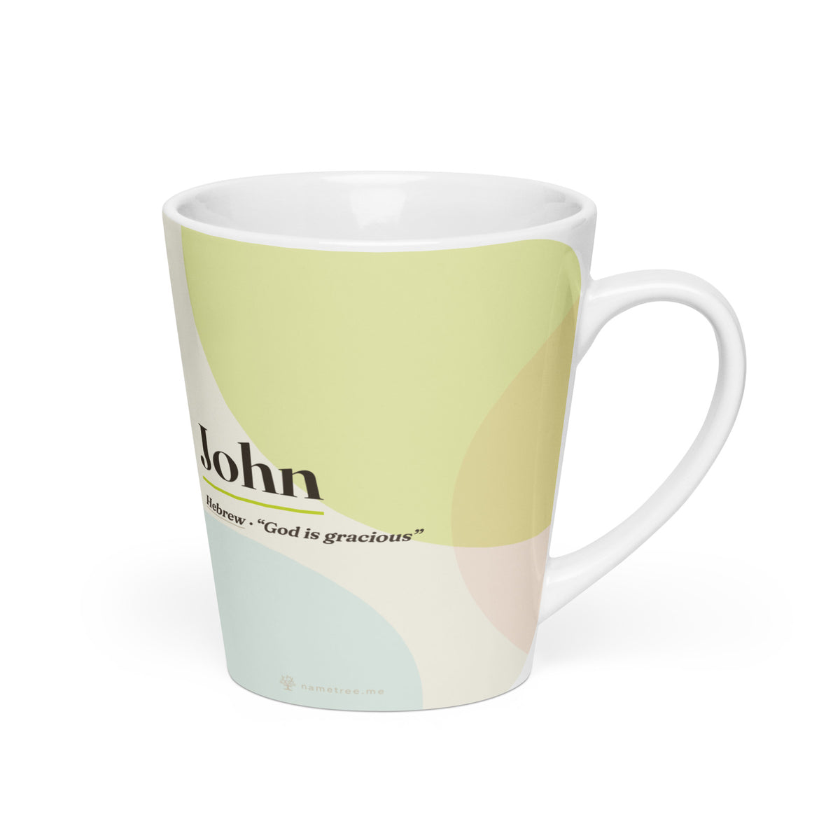John name latte mug · Hebrew, “God is gracious”, white, right