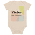 Victor name bodysuit, organic natural · Latin, “conqueror”, organic natural, front