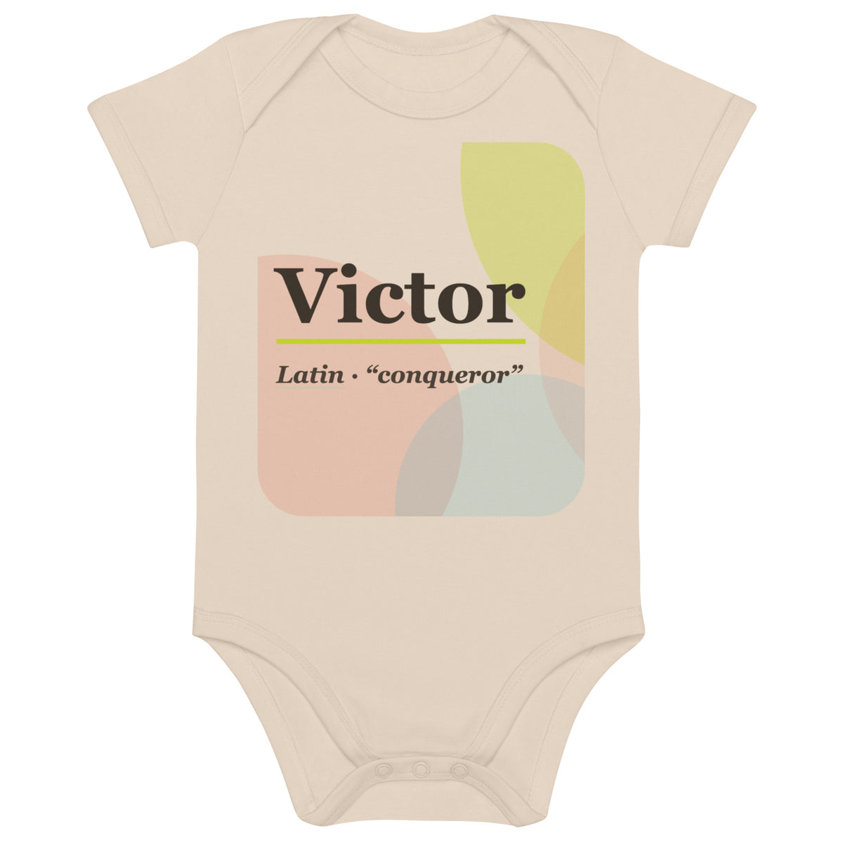 Victor name bodysuit, organic natural · Latin, “conqueror”, organic natural, front