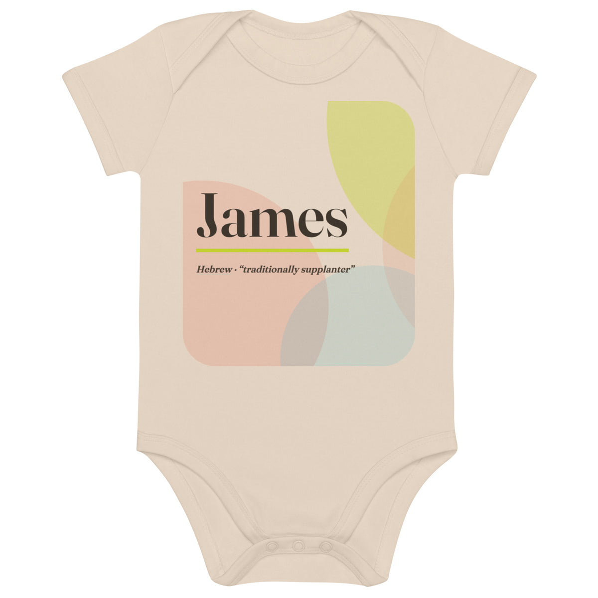 James name bodysuit, organic natural · Hebrew, “traditionally supplanter”, organic natural, front