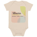Body de bebé con el nombre Alberto, algodón orgánico natural · germánico, "noble y brillante", natural orgánico, frente