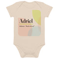 Adriel name bodysuit, organic natural · Hebrew, “flock of God”, organic natural, front