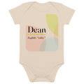 Dean name bodysuit, organic natural · English, “valley”, organic natural, front