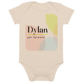 Body de bebé con el nombre Dylan, algodón orgánico natural · galés, "hijo de la ola", natural orgánico, frente