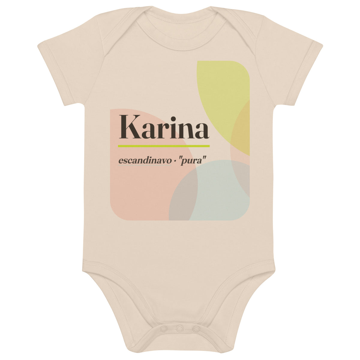 Body de bebé con el nombre Karina, algodón orgánico natural · escandinavo, "pura", natural orgánico, frente