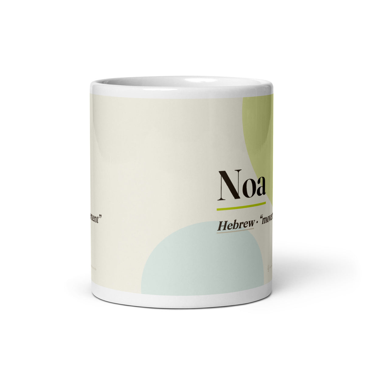 Noa name mug · Hebrew, “movement”, white, front view