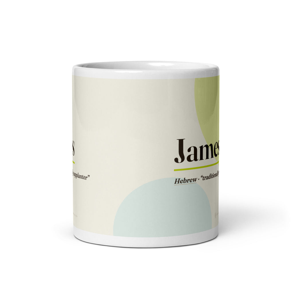 James name mug · Hebrew, “traditionally supplanter”, white, front view