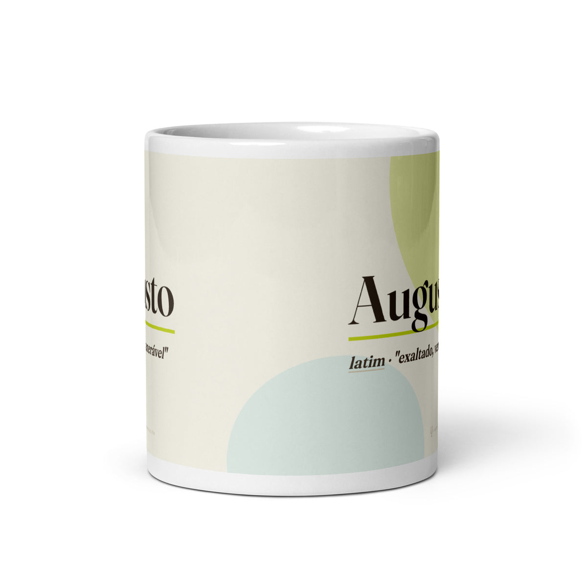 Caneca com o nome Augusto · latim, "exaltado, venerável", branco, vista frontal