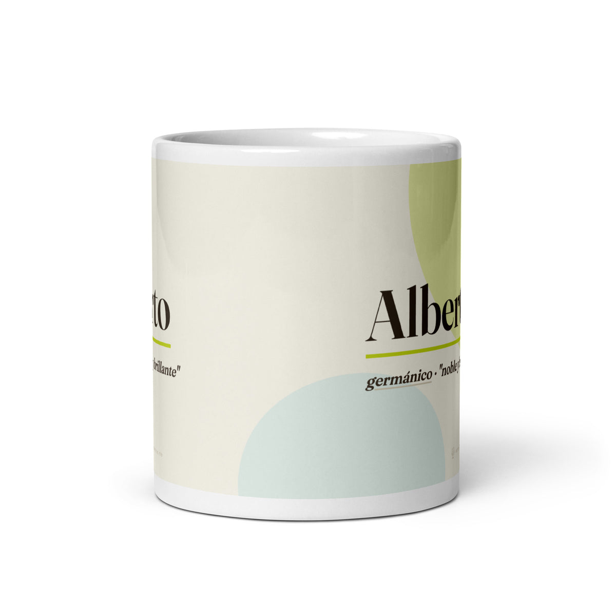 Taza con el nombre Alberto · germánico, "noble y brillante", blanco, vista frontal