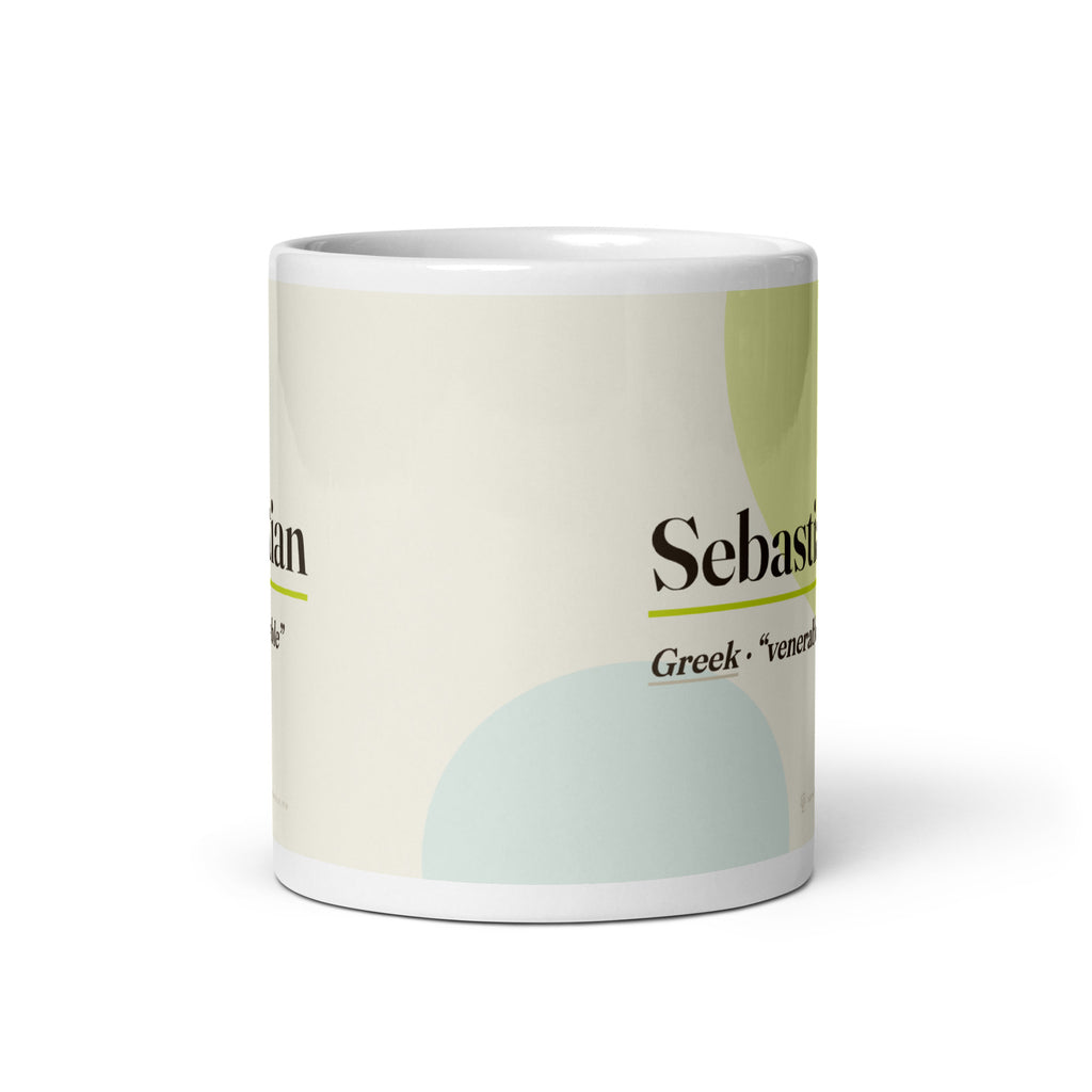 Sebastian name mug · Greek, “venerable”, white, front view