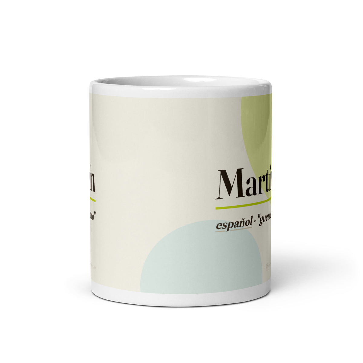 Taza con el nombre Martín · español, "guerrero", blanco, vista frontal