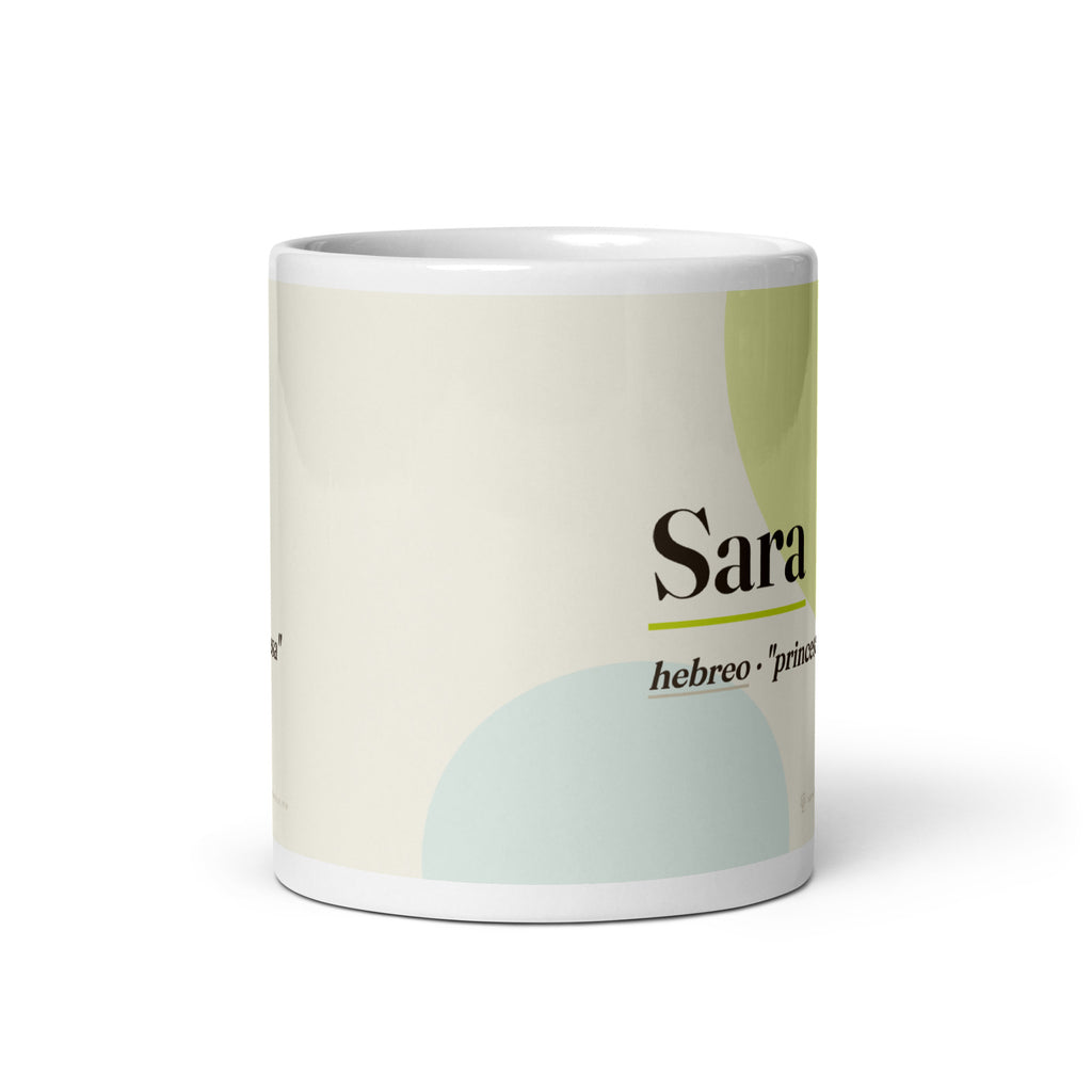 Taza con el nombre Sara · hebreo, "princesa", blanco, vista frontal