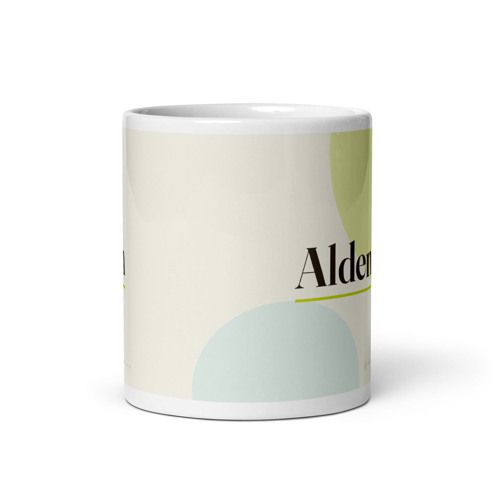 Alden name mug · English, “old friend”, white, front view