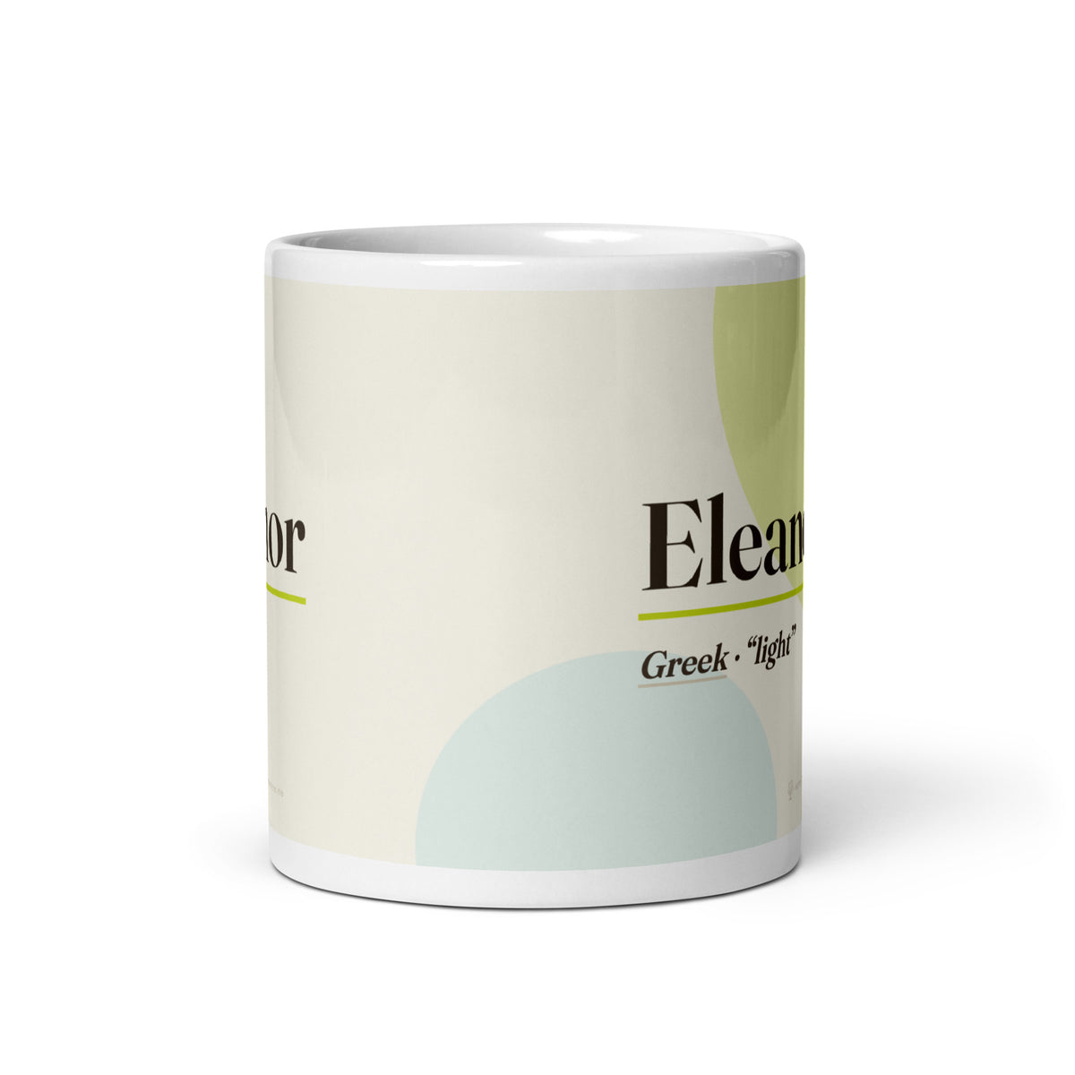 Eleanor name mug · Greek, “light”, white, front view
