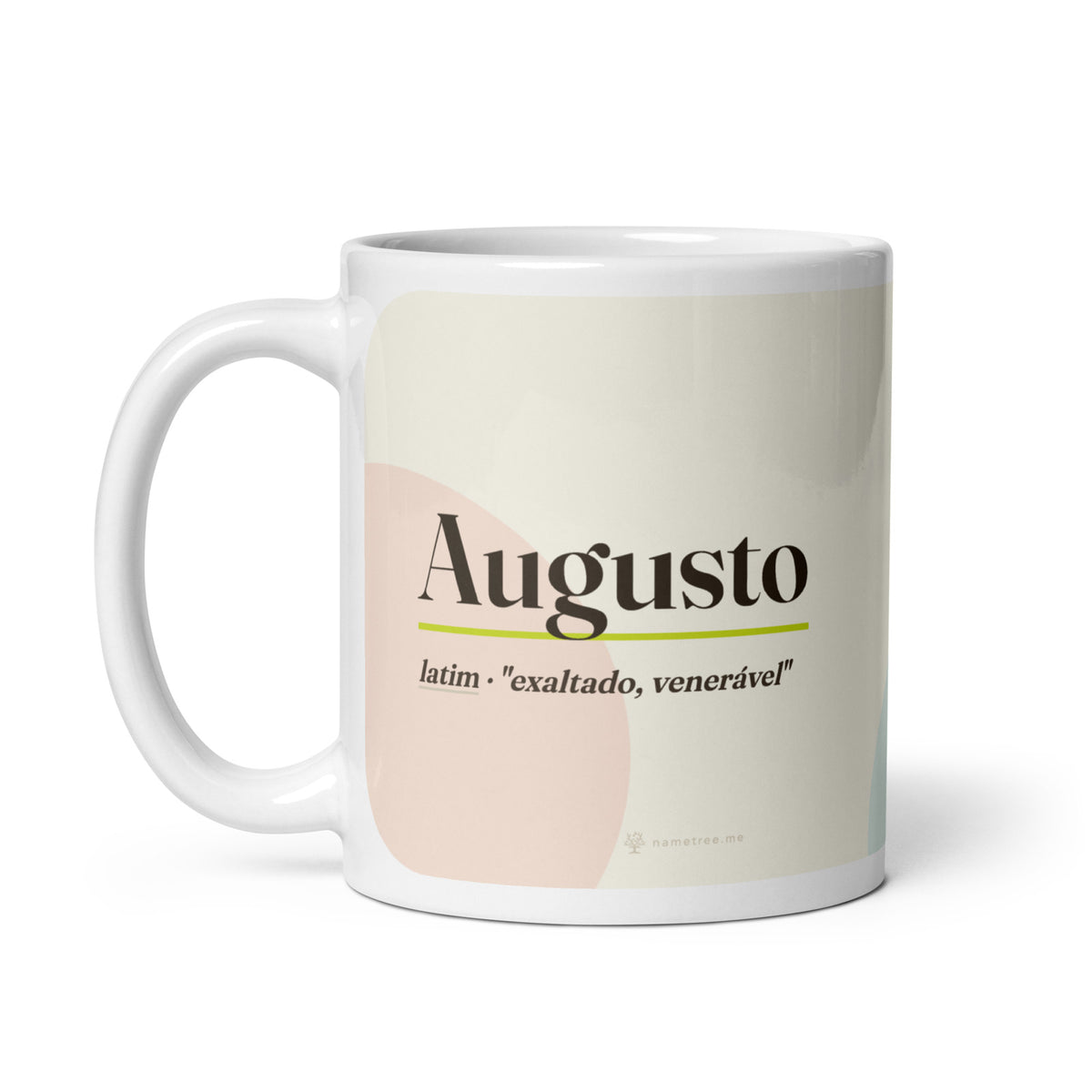 Caneca com o nome Augusto · latim, "exaltado, venerável", branco, alça à esquerda