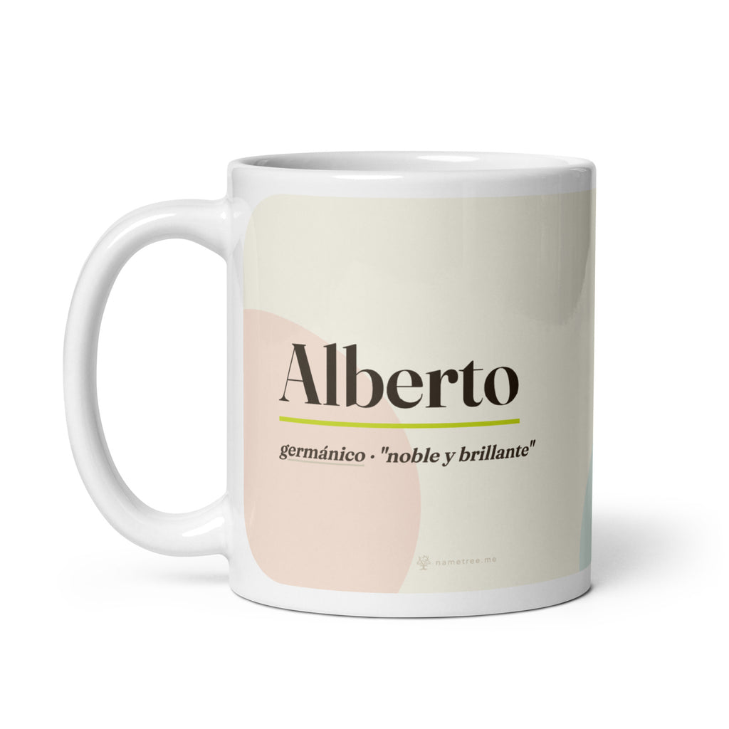 Taza con el nombre Alberto · germánico, "noble y brillante", blanco, asa a la izquierda
