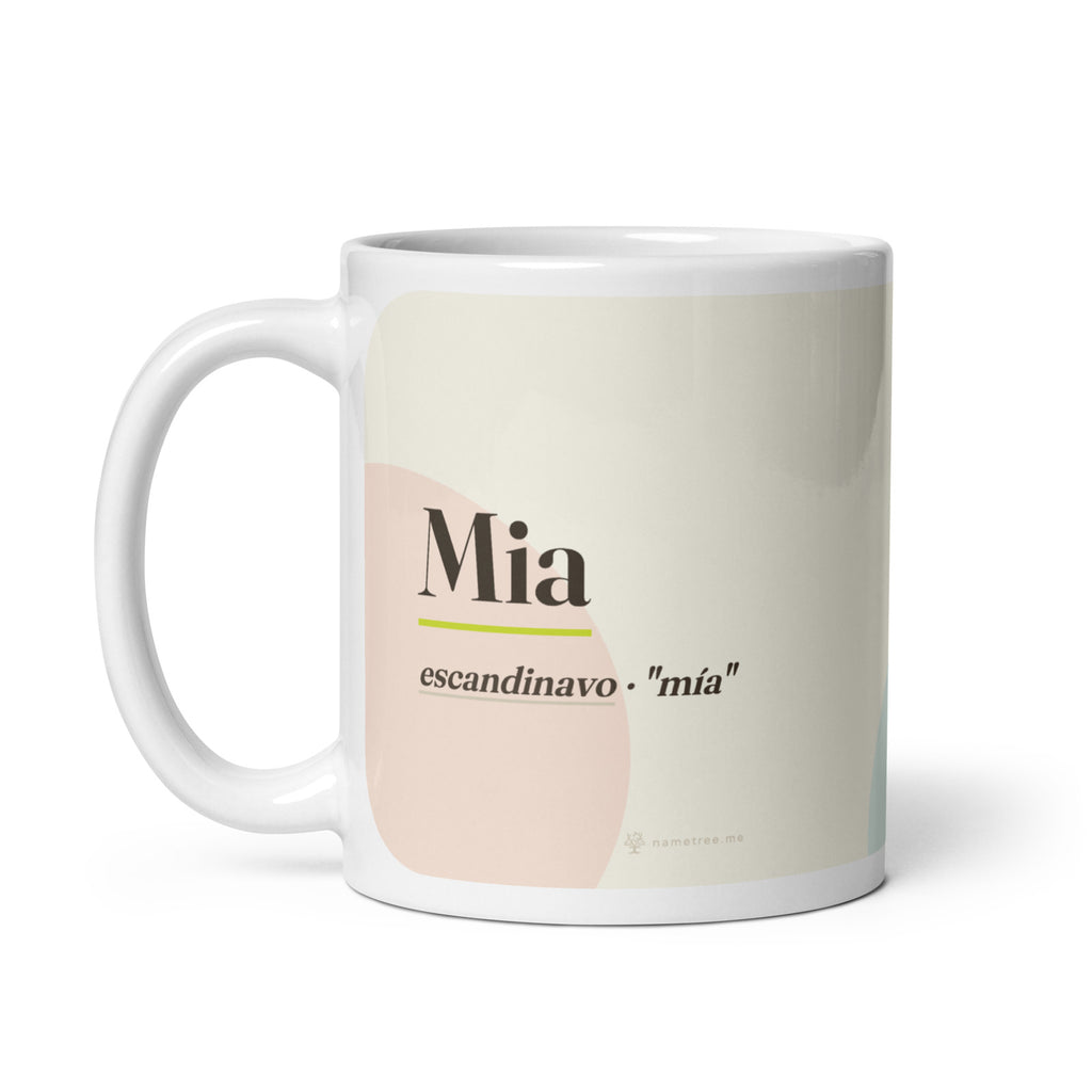 Taza con el nombre Mia · escandinavo, "mía", blanco, asa a la izquierda