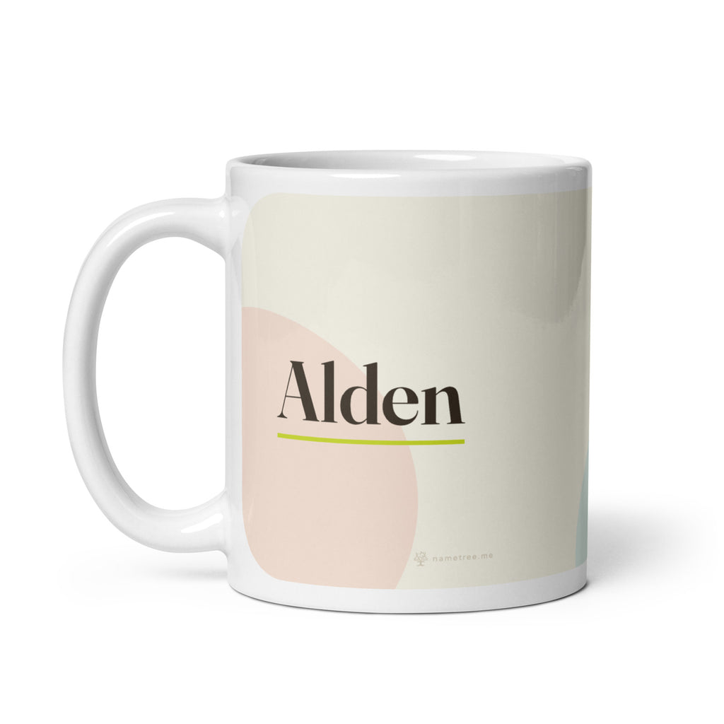 Alden name mug · English, “old friend”, white, handle on left