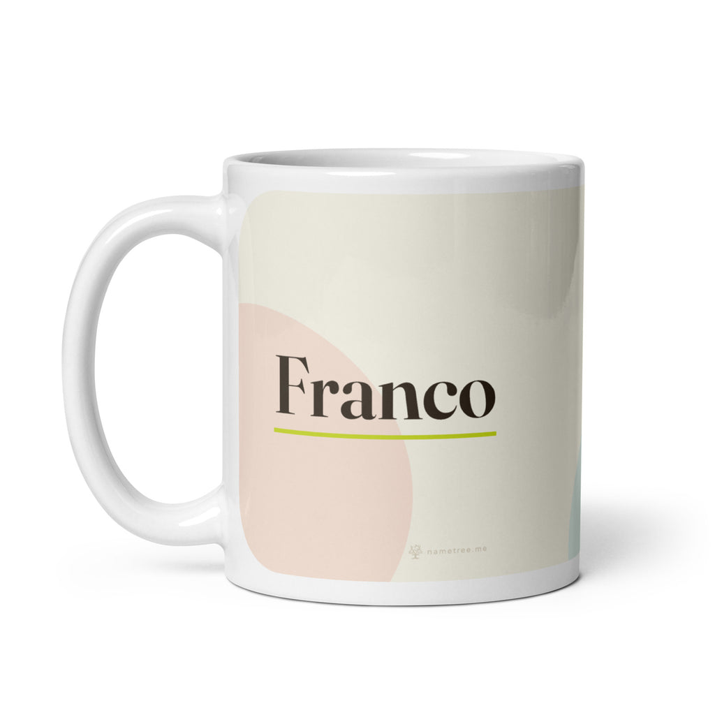 Taza con el nombre Franco, blanco, asa a la izquierda