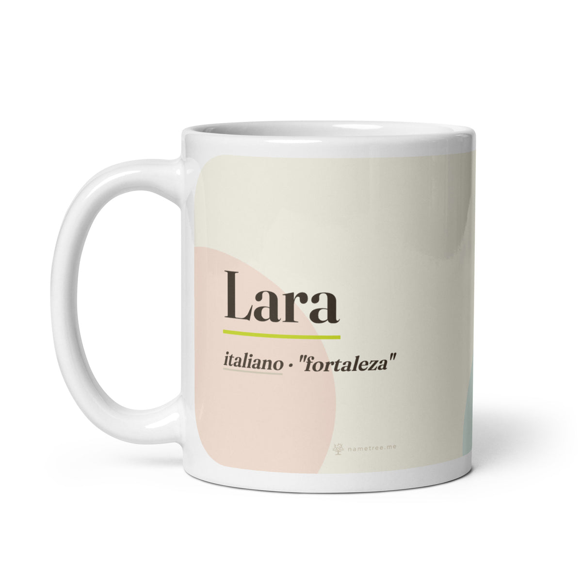Caneca com o nome Lara · italiano, "fortaleza", branco, alça à esquerda