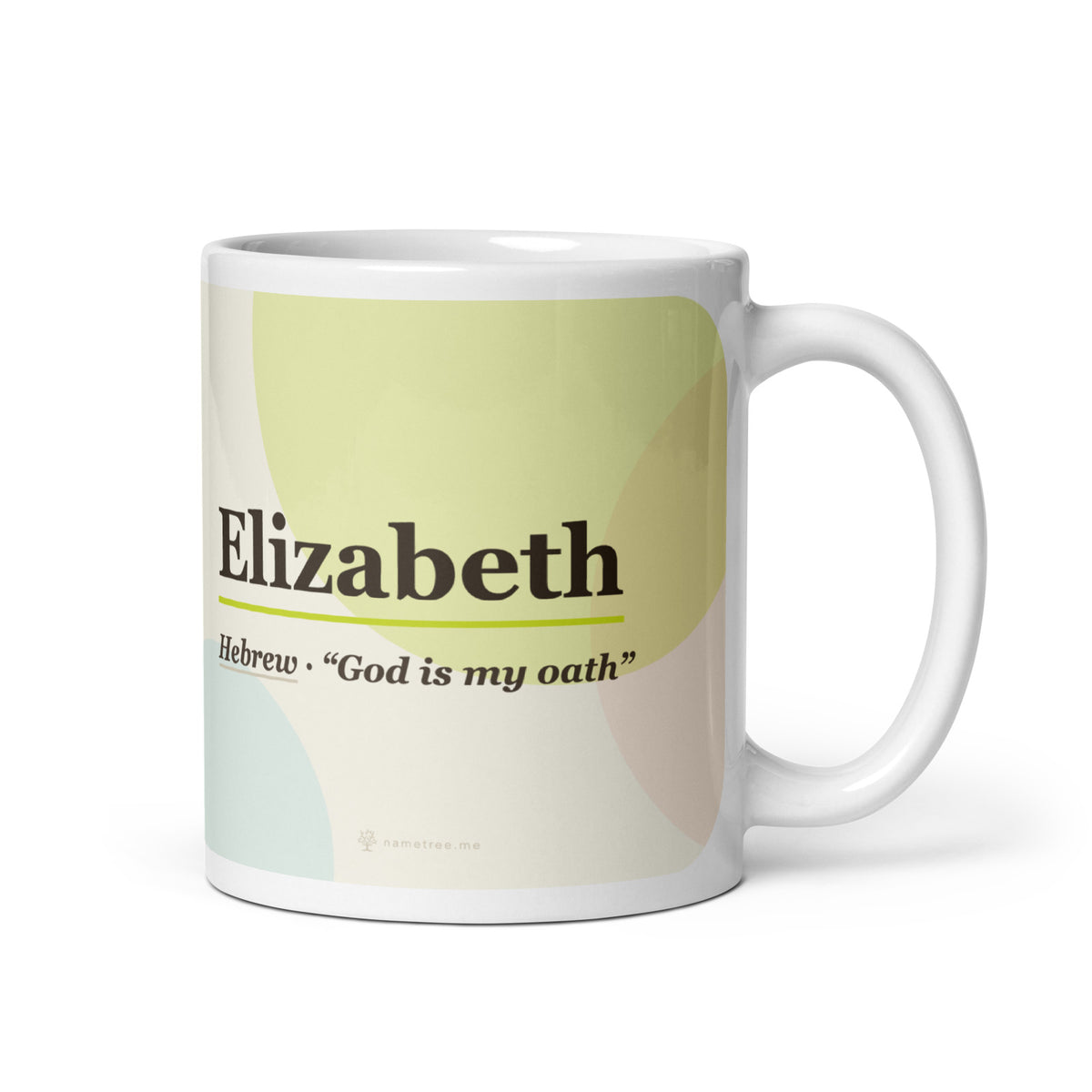 Elizabeth name mug · Hebrew, “God is my oath”, white, default