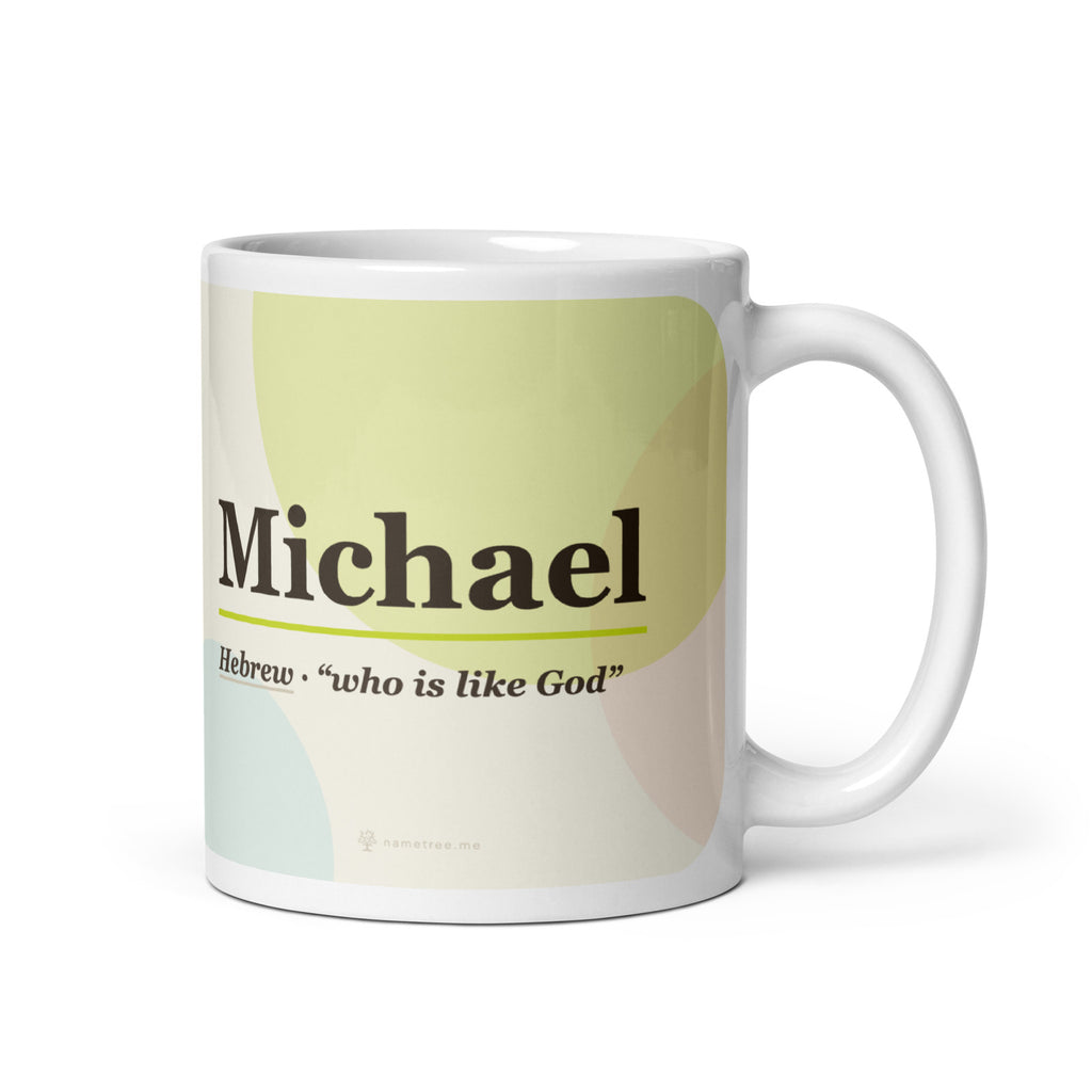 Michael name mug · Hebrew, “who is like God”, white, default