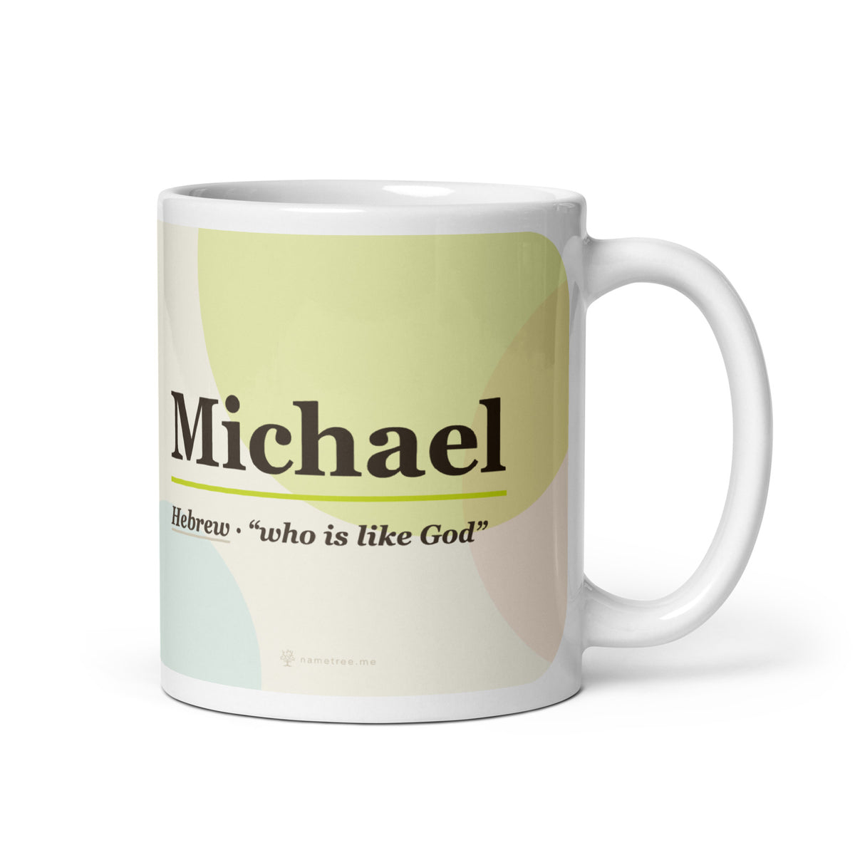 Michael name mug · Hebrew, “who is like God”, white, default