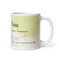 Noa name mug with its popularity curve · Hebrew, “movement”, white, default