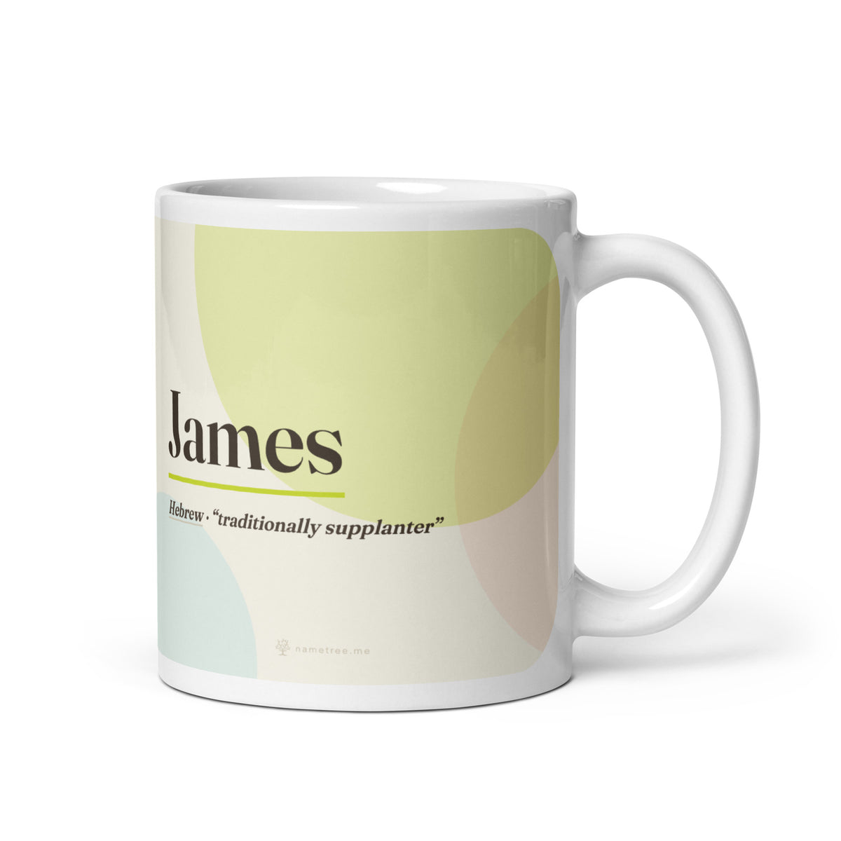 James name mug · Hebrew, “traditionally supplanter”, white, default