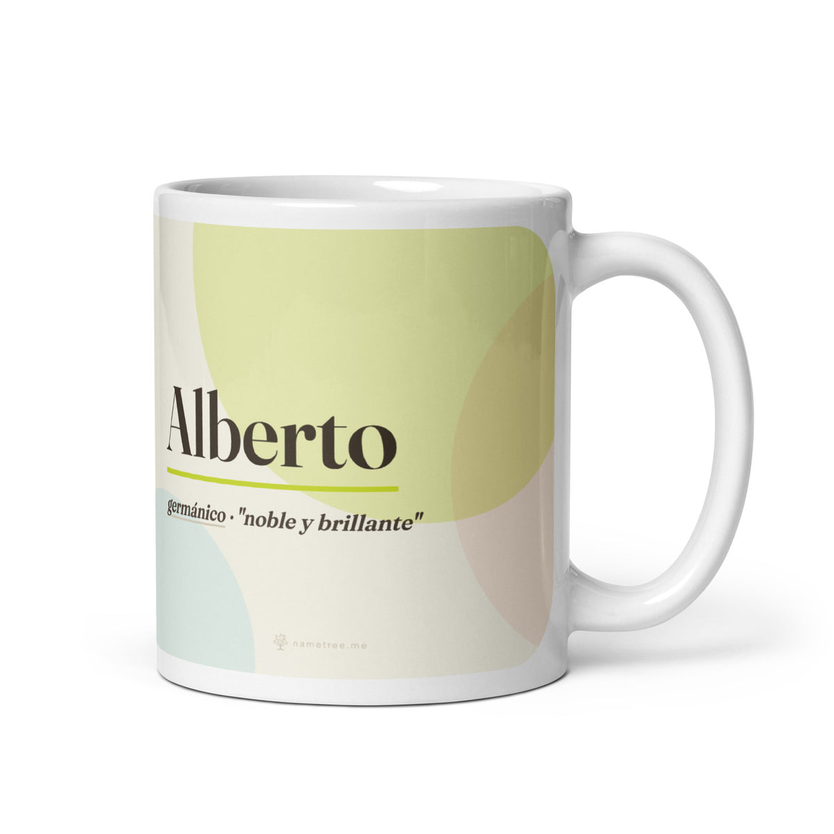 Taza con el nombre Alberto · germánico, "noble y brillante", blanco, vista principal