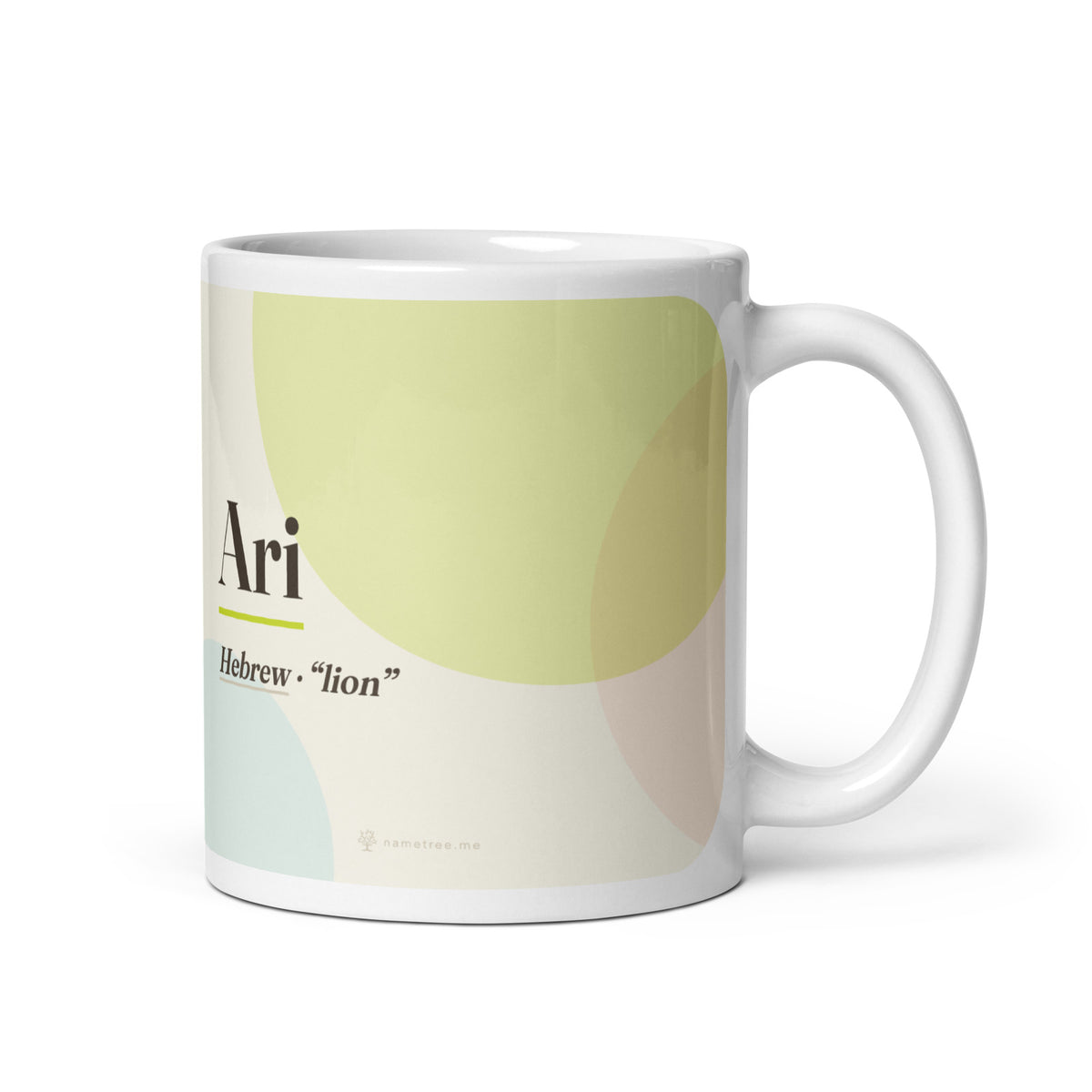 Ari name mug · Hebrew, “lion”, white, default