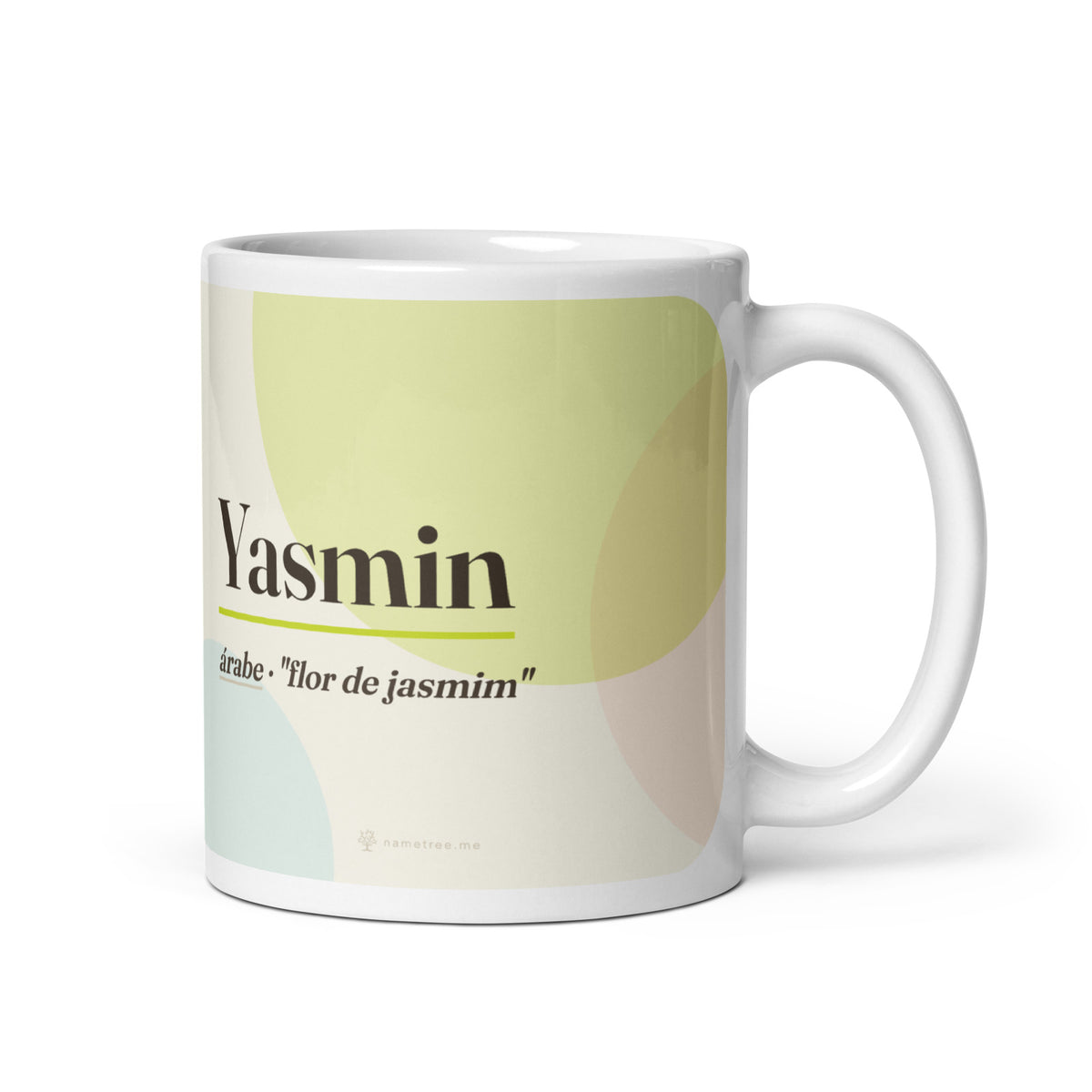 Caneca com o nome Yasmin · árabe, "flor de jasmim", branco, vista principal