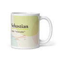 Sebastian name mug with its popularity curve · Greek, “venerable”, white, default