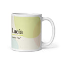 Taza con el nombre Lucía · español, "luz", blanco, vista principal