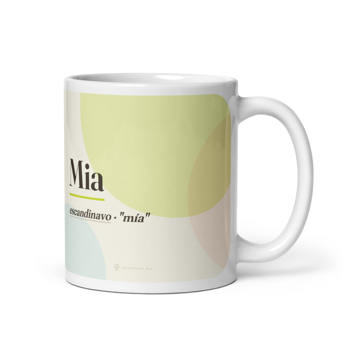 Taza con el nombre Mia · escandinavo, "mía", blanco, vista principal