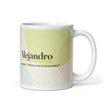Taza con el nombre Alejandro · español, "defensor de la humanidad", blanco, vista principal